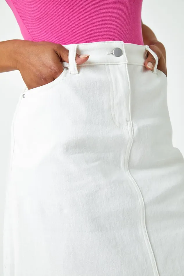 Women White Petite Denim ALine Skirt Roman Skirts