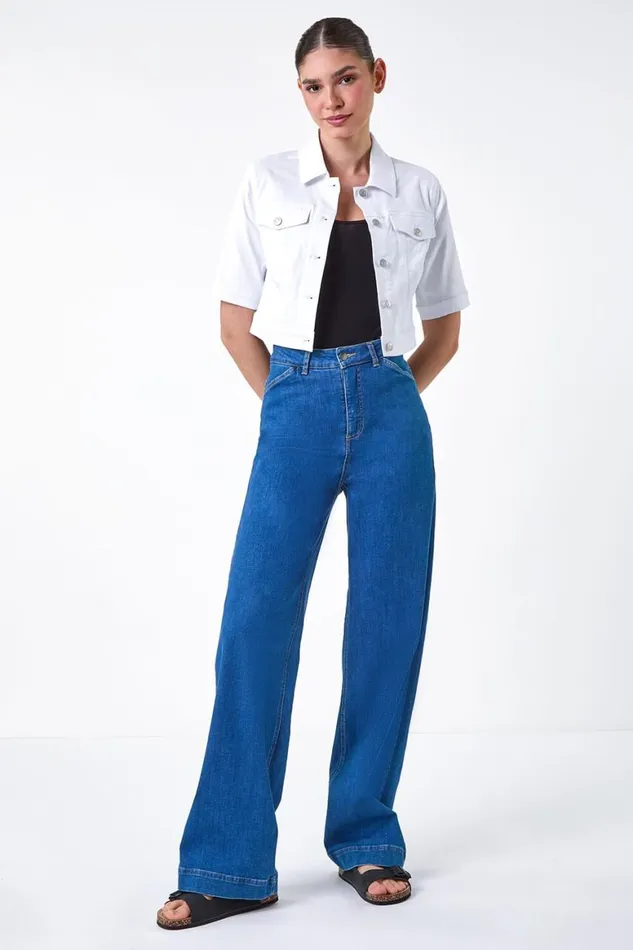 Women White Short Sleeve Stretch Jacket Roman Jackets