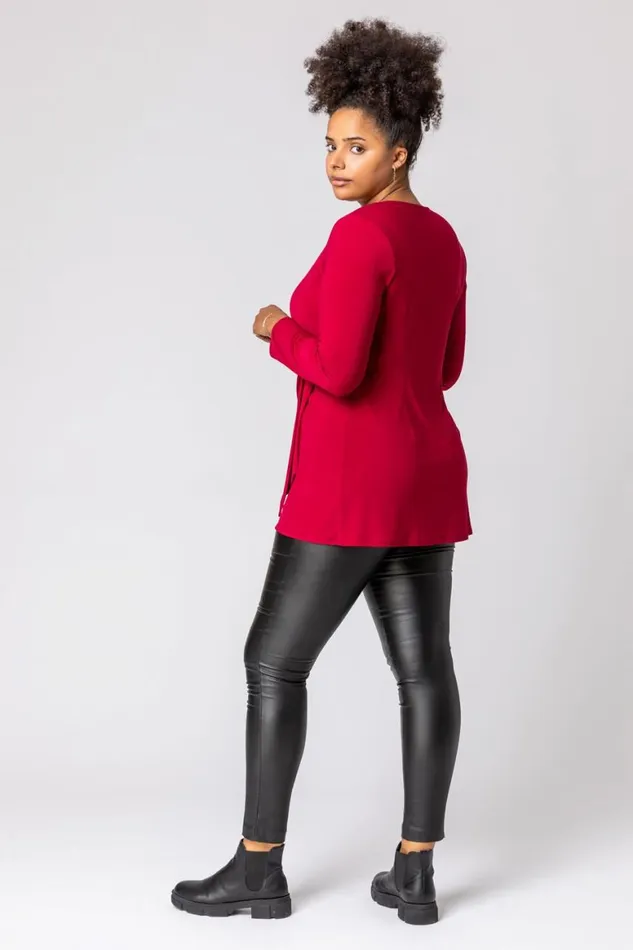 Women Wine Curve Wrap Diamante Buckle Top Roman Tops
