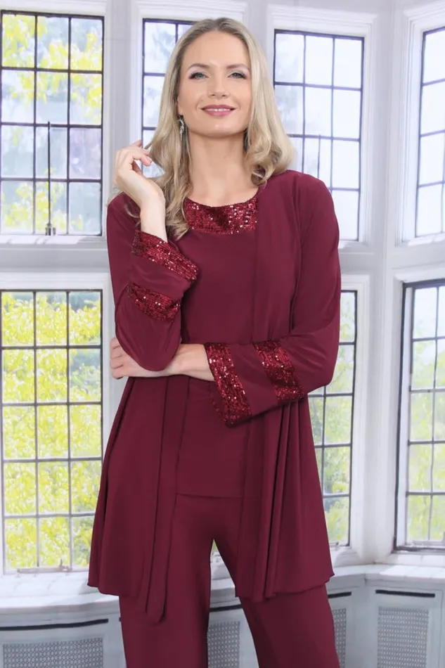 Women Wine Julianna Jersey Sequin Cuff Jacket Roman Occasionwear