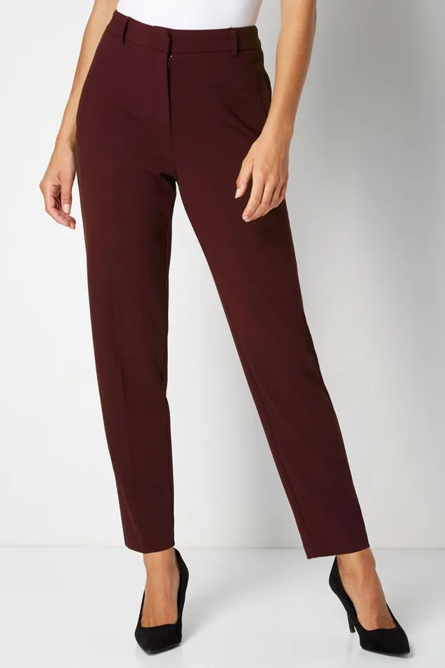 Women Wine Long Straight Leg Stretch Trouser Roman Trousers