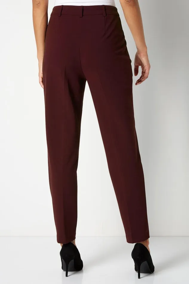 Women Wine Long Straight Leg Stretch Trouser Roman Trousers