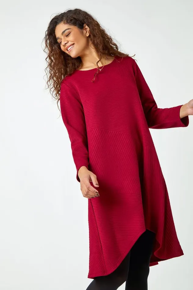 Women Wine Ribbed Asymmetric Stretch Dress Roman Dresses