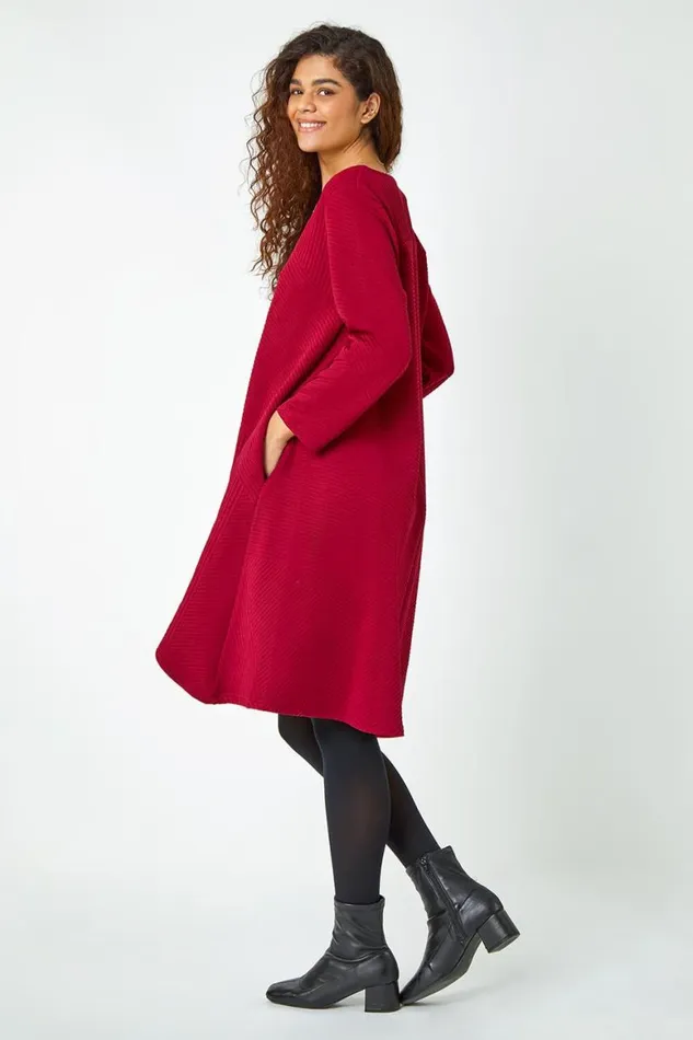 Women Wine Ribbed Asymmetric Stretch Dress Roman Dresses