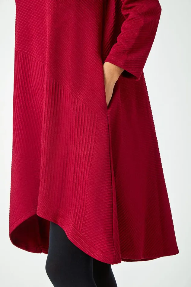 Women Wine Ribbed Asymmetric Stretch Dress Roman Dresses