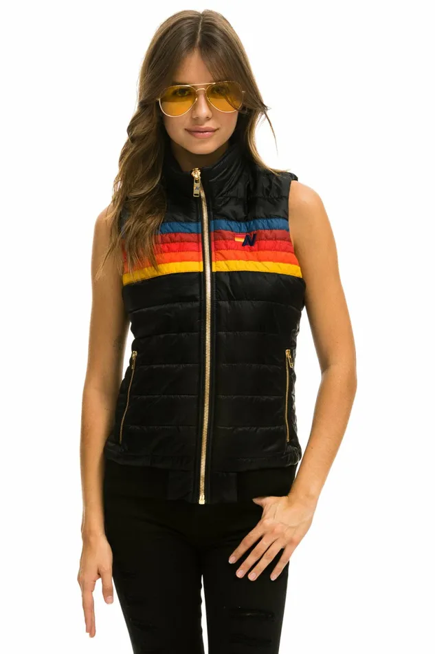 Women WOMEN039S 5 STRIPE VEST 8211 GLOSSY BLACK Aviator Nation Outerwear