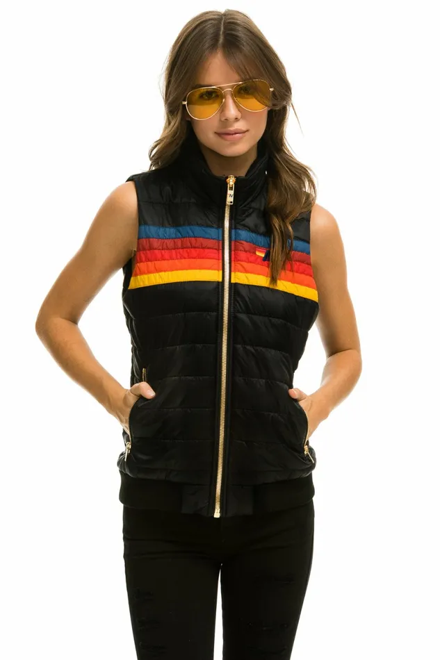 Women WOMEN039S 5 STRIPE VEST 8211 GLOSSY BLACK Aviator Nation Outerwear Women WOMEN039S 5 STRIPE VEST 8211 GLOSSY BLACK Aviator Nation Outerwear