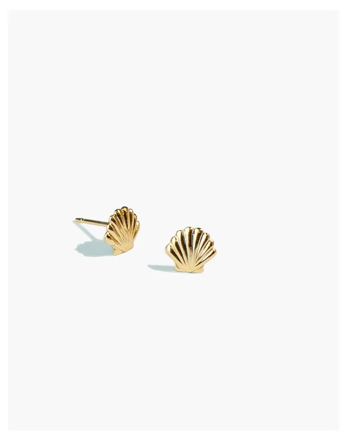 Women YEAR 901 14k Gold Fill Shell Stud Earrings Silver Madewell Earrings