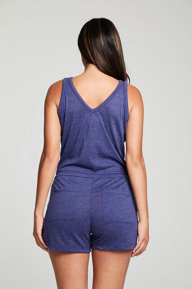 Womens Chaser Brand Triblend Jersey Double V Tank Shorts Romper Bottoms
