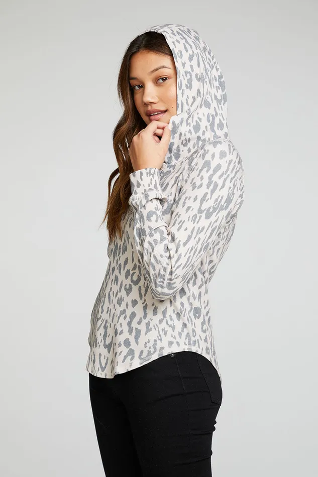 Womens Chaser Brand Vintage Rib Long Sleeve Henley Shirttail Pullover Hoodie Outerwear