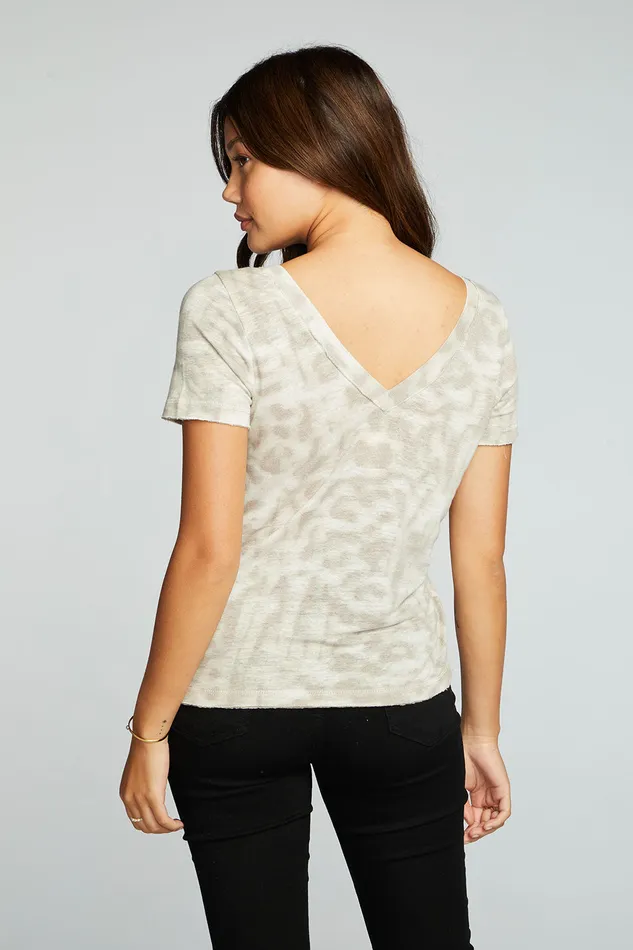 Womens Linen Jersey Raw Edge Double V Short Sleeve Tee Tops Chaser Brand