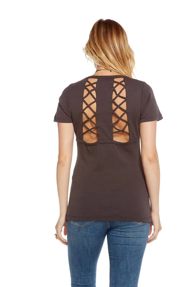 Womens Loungewear Chaser Brand BABY RIB SS STRAPPY DOUBLE VENT BACK TEE