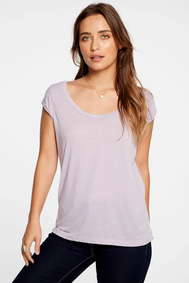 Womens Loungewear Chaser Brand Recycled Vintage Jersey Roll Sleeve Scoop Neck Tee in Hydrangea