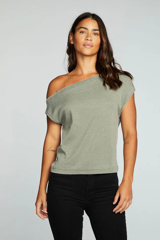 Womens Recycled Vintage Rib Off Shoulder Top Tops Chaser Brand