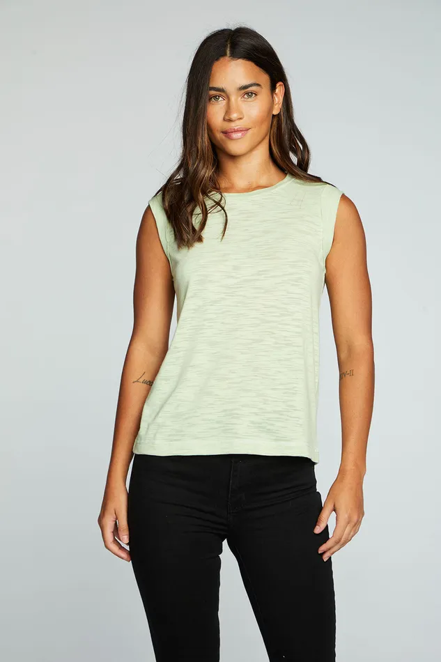 Womens Slub Jersey Rolled Armhole Muscle Tank Tops Chaser Brand