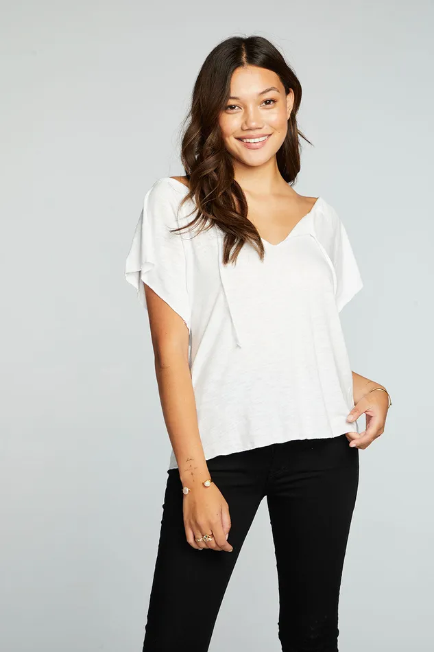 Womens Tops Chaser Brand Gauze Jersey Short Sleeve Shirred Raglan Lake Top