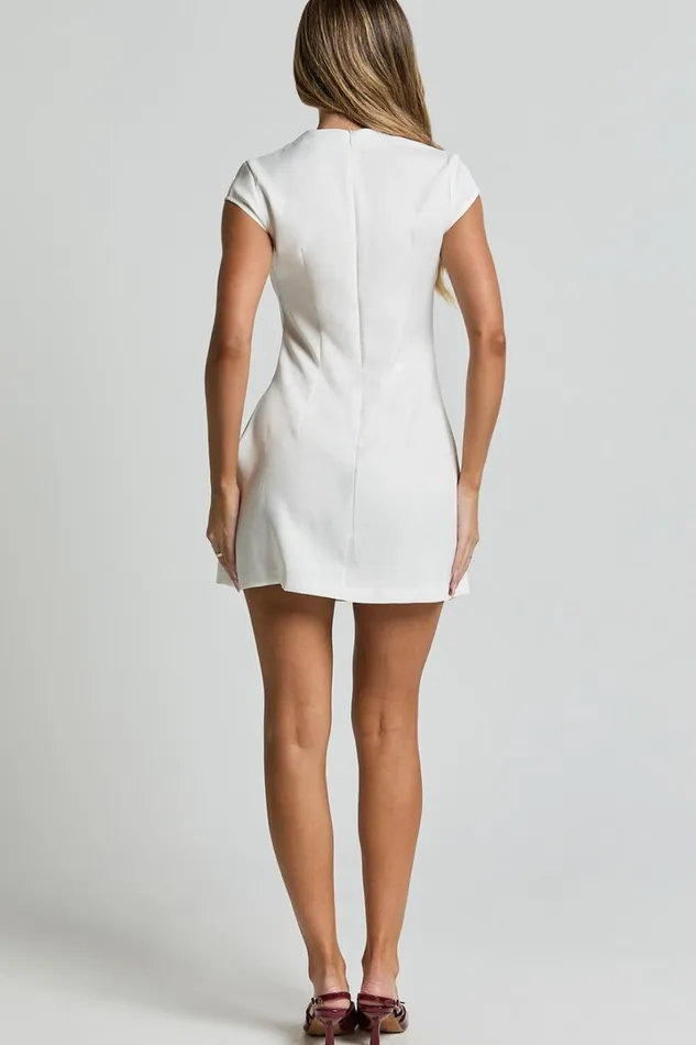 Wyatt Mini Dress 8211 Short Sleeve Corset A Line Dress In Ivory Women Showpo Dresses
