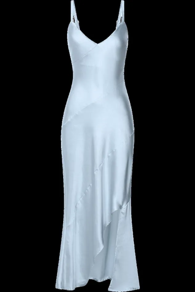 Ylona Maxi Dress 8211 Asymmetric Draped Bias Cut Satin Slip Dress In Ice Blue Women Showpo Curve Clothes