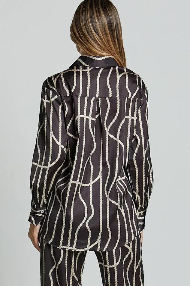 Yolanda Top 8211 Long Sleeve Button Through Relaxed Shirt In BlackGold Chain Print Women Showpo Tops
