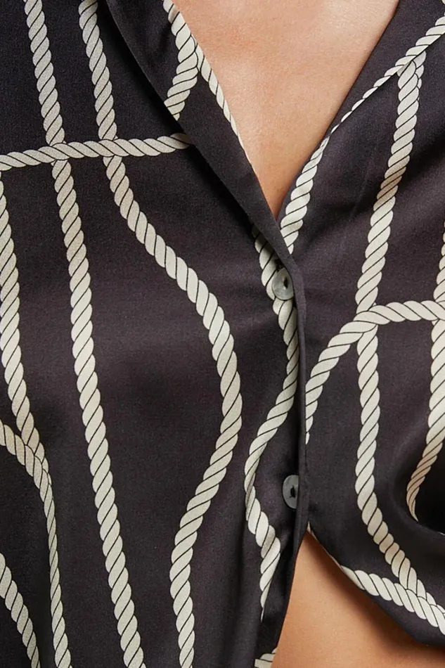 Yolanda Top 8211 Long Sleeve Button Through Relaxed Shirt In BlackGold Chain Print Women Showpo Tops