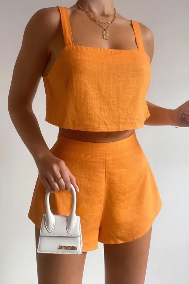 Zanrie Two Piece Set 8211 Linen Look Square Neck Crop Top And High Waist Mini Flare Shorts Set In Orange Women Showpo Curve Clothes Zanrie Two Piece Set 8211 Linen Look Square Neck Crop Top And High Waist Mini Flare Shorts Set In Orange Women Showpo Curve Clothes