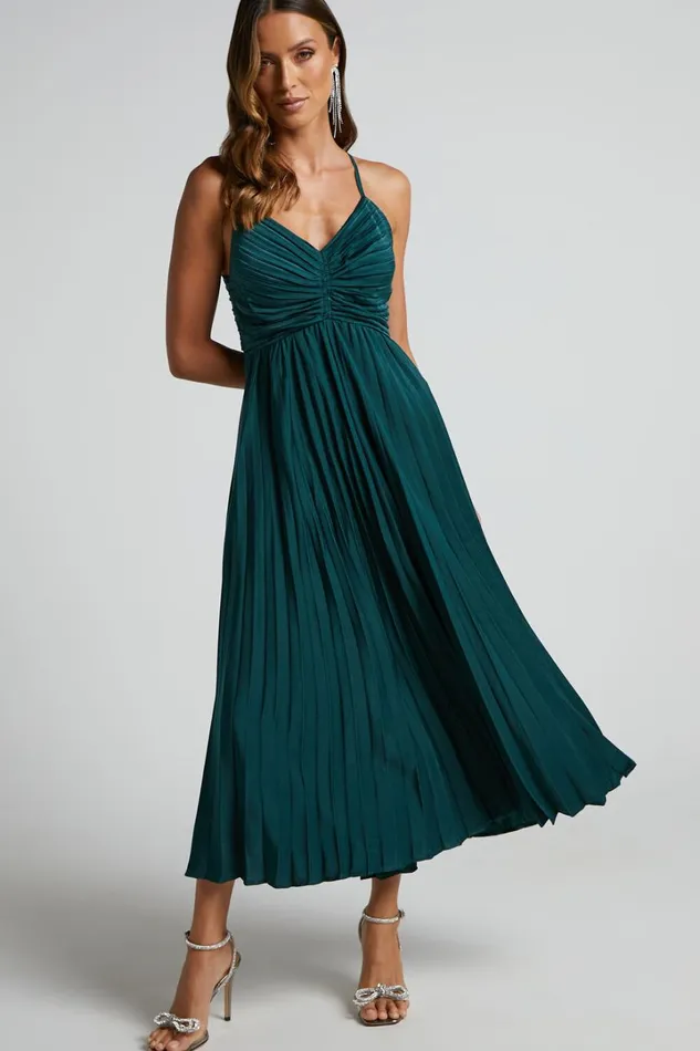 Zayla Midi Dress 8211 Plisse Twist Front Dress In Emerald Women Showpo Dresses
