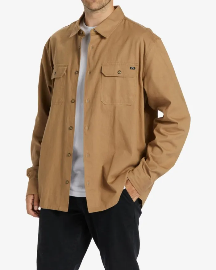 Zeledon Solid Flannel Long Sleeve Shirt Gravel Men Billabong Shirts