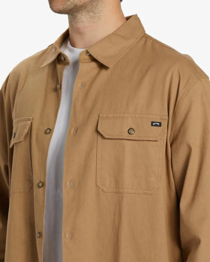 Zeledon Solid Flannel Long Sleeve Shirt Gravel Men Billabong Shirts